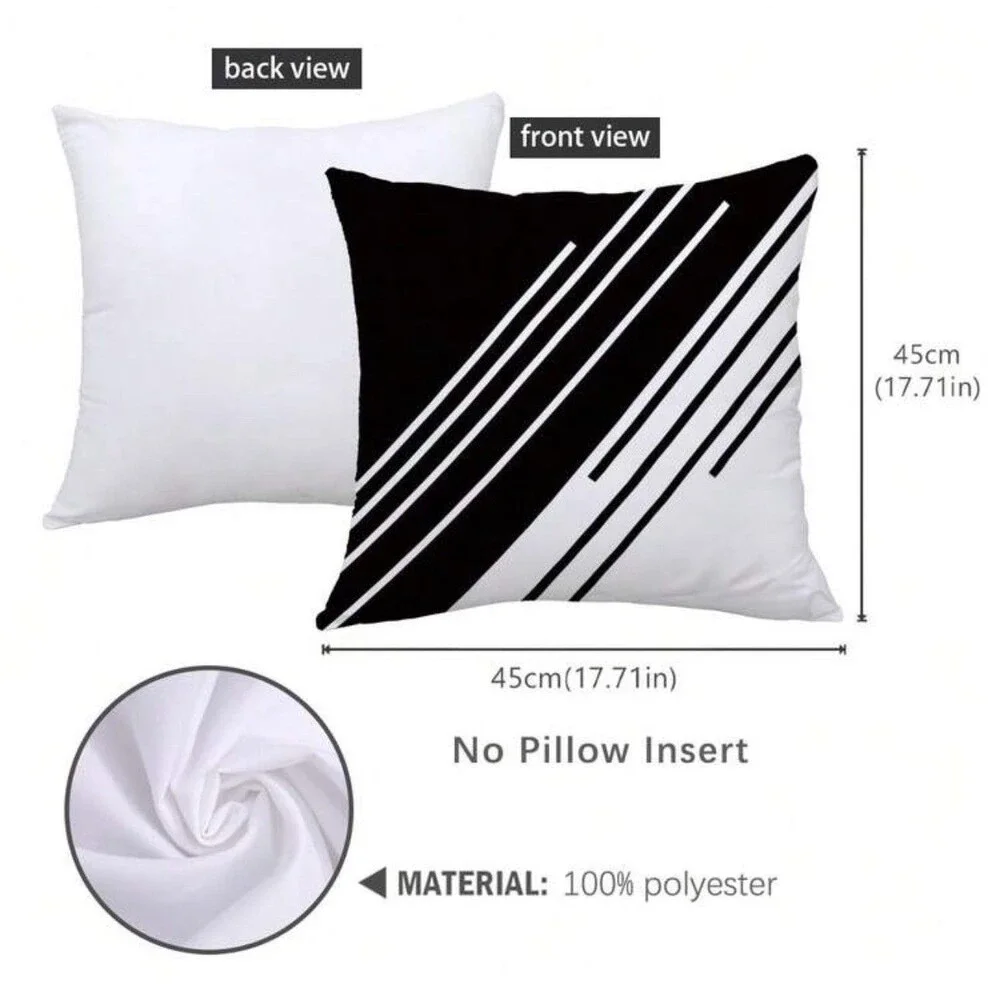 NWT MEMNUN 4 PCS Black White Abstract Geometric Striped Pillow Covers 18x18